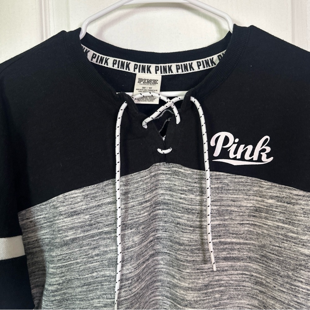 Victoria's Secret PINK Black and Gray Sweatshirt oversized XS - Picture 9 of 13